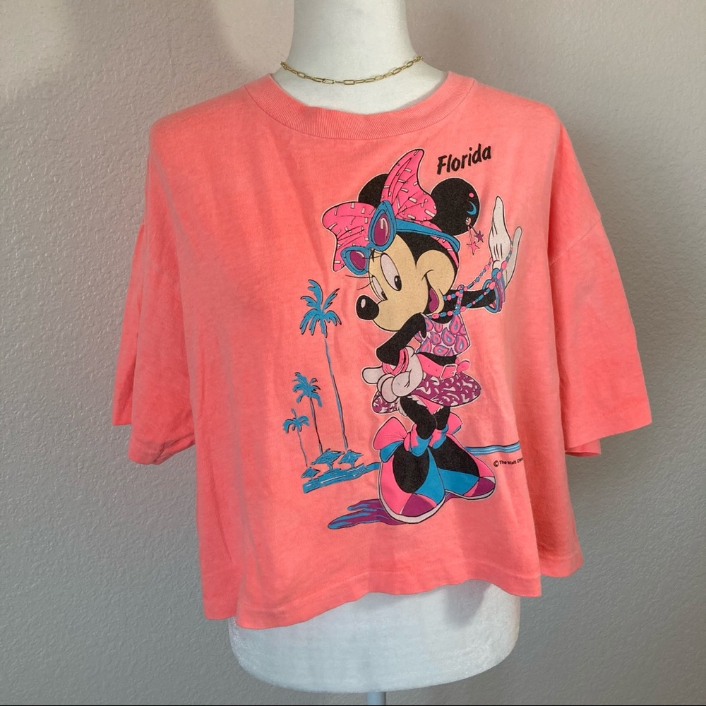 Vintage Cropped Neon Pink Minnie Mouse Florida Tee